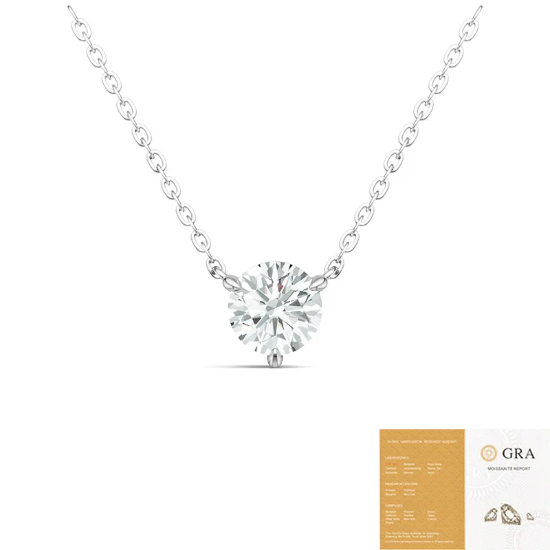 

Ожерелье из стерлингового серебра 925 пробы, круглое 3 карата 9 мм с муассанитом, женское классическое ожерелье с четырьмя когтями, кулон на ключицу, свадебные украшения LUNYIZUAN