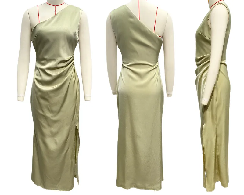 2026 Damen Sommer Sexy Party Einfarbiges Ärmelloses Rückenfreies Langes Kleid mit Hohem Schlitz Satin Maxi-Abendkleid für Hochzeitsgäste Cocktail-Events – Detail 2