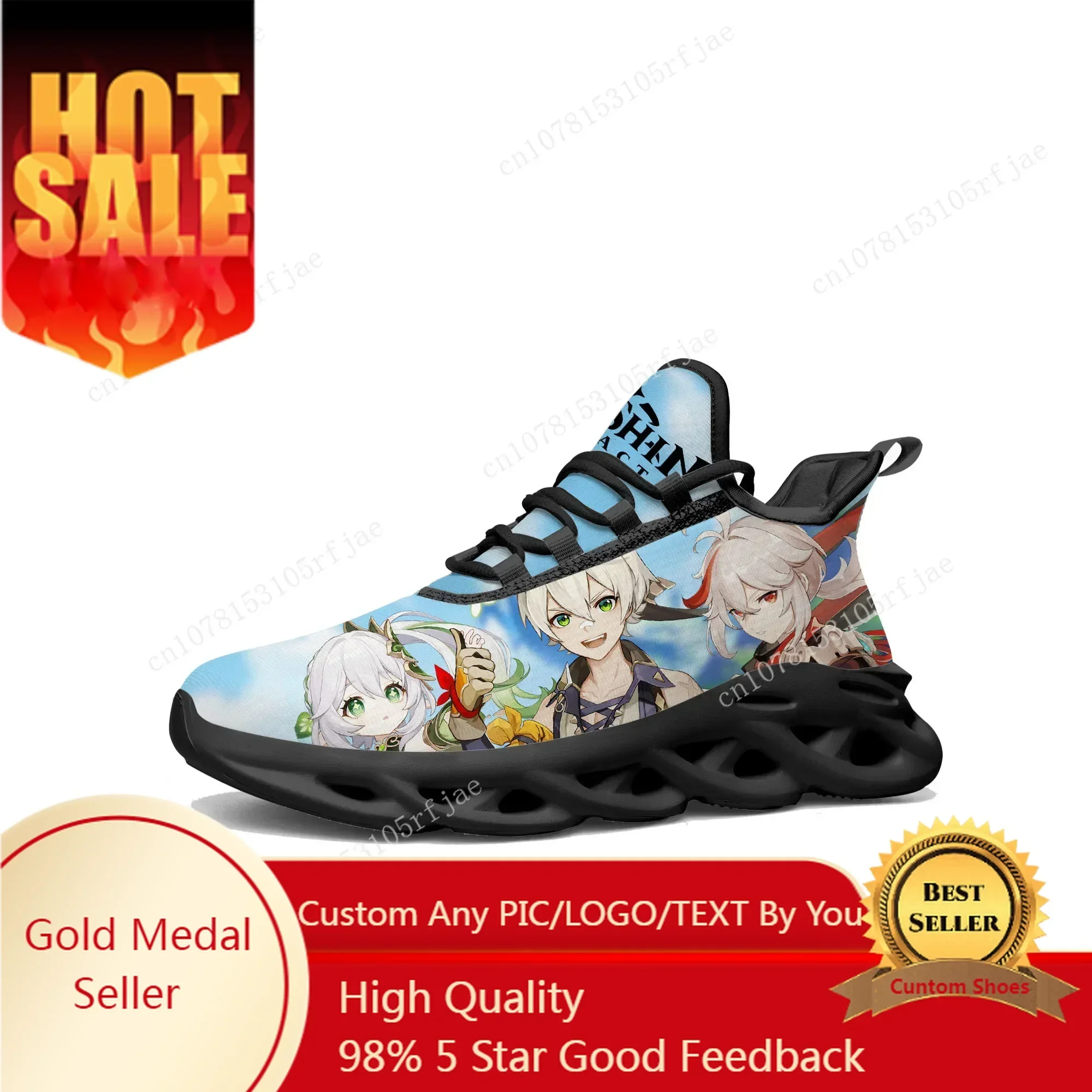 

Anime Cartoon Game Genshin Impact Flats Sneakers Men Women Sports Running Shoes Tailor Made Lace Up Shoes