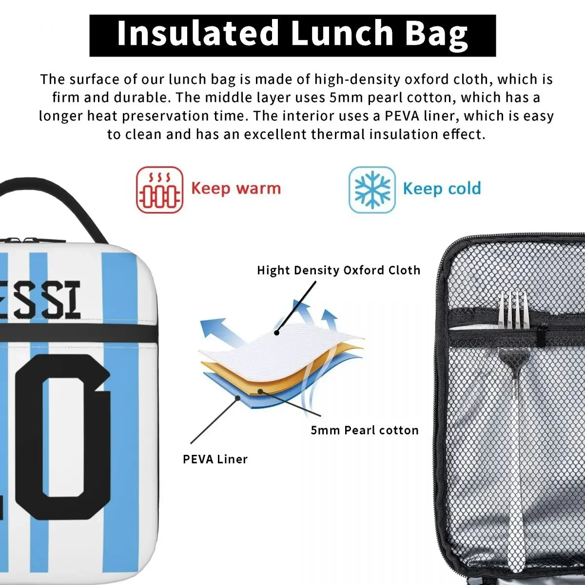 Messis 10 Voetbal Voetbal Merch Geïsoleerde Lunch Tas Voor School Opslag Voedsel Dozen Lekvrije Thermische Koelbox