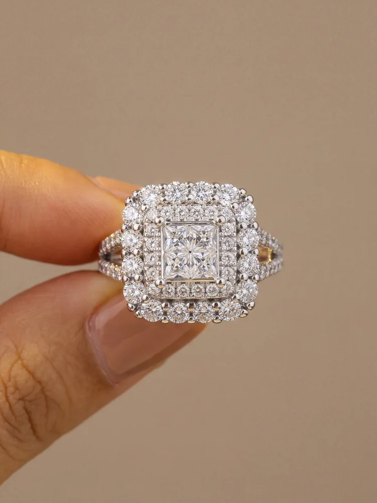 

Trendy Square Cubic Zircon Shining Rings for Women Silver Colour High Quality Female Accessories Wedding Party Jewelry