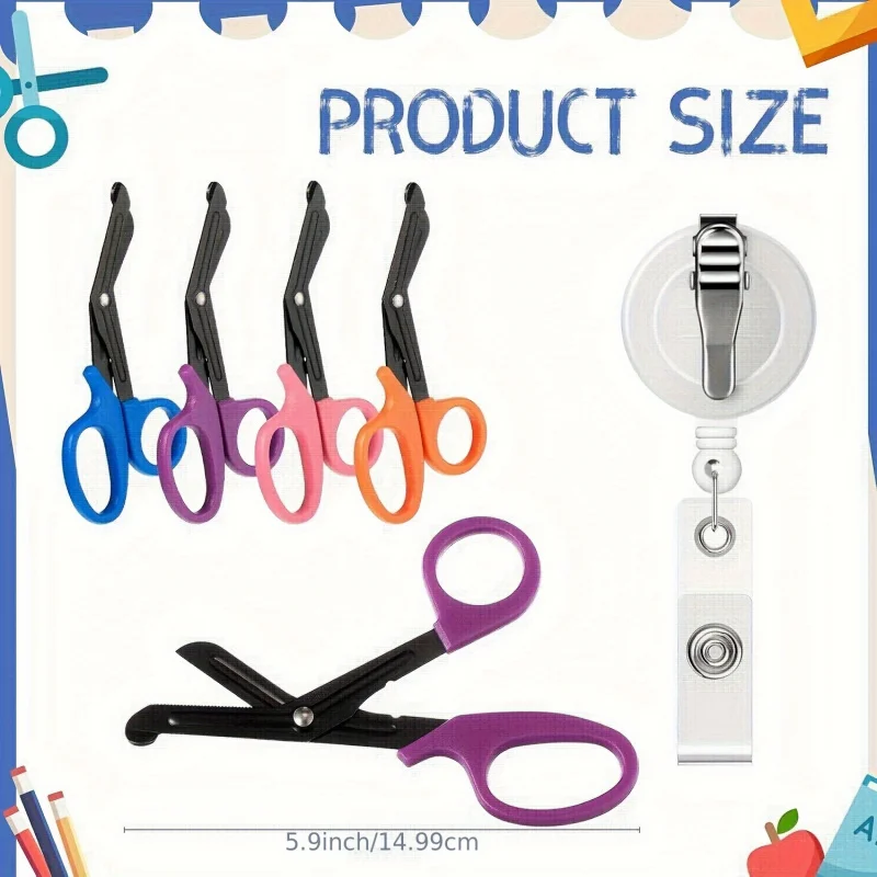 1 Pc Trauma Scissors with 1 Cute Nurse Element Retractable Badge Reel, Bandage Scissors for Nurses,Safety Scissors