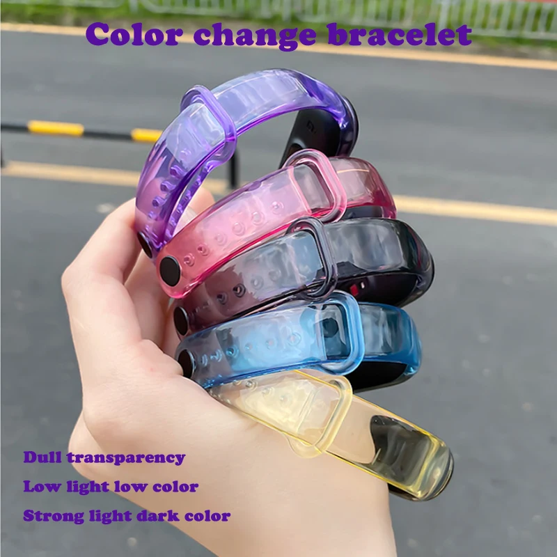 Transparent color changing watch band For Xiaomi Mi band 7 6 5 4 3 Replacement Smart watchband Bracelet for Mi band 5 Strap