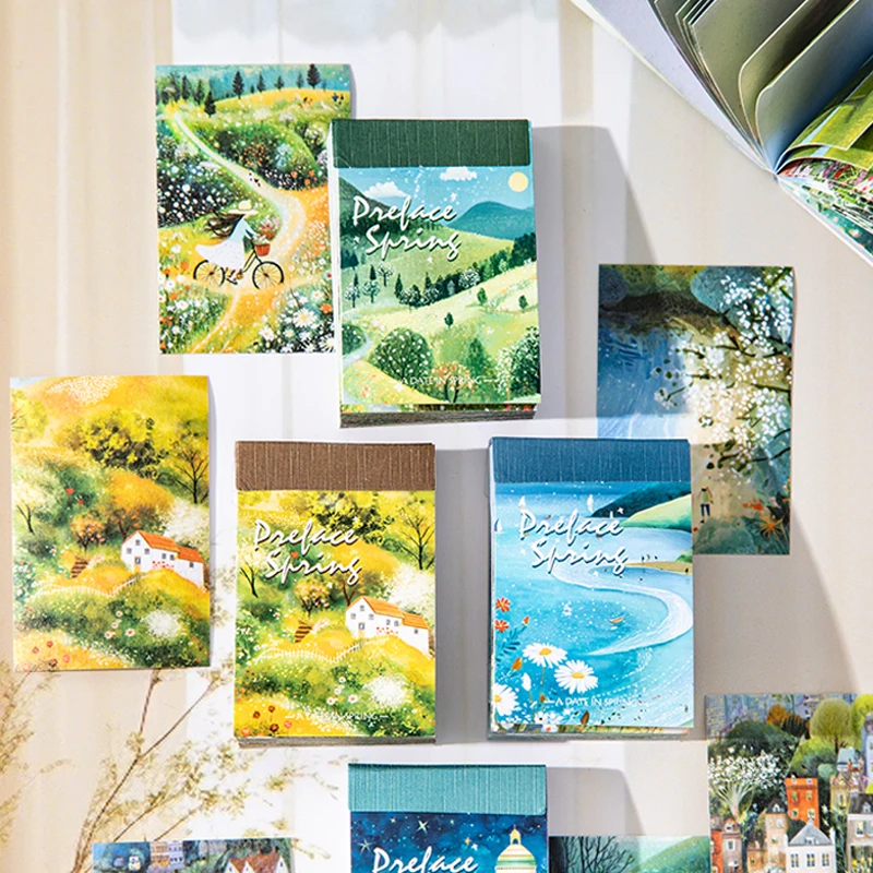 Mr.Paper 50Pcs Prelude to Spring Series Spring Landscape Illustration Memo Pad DIY Journal Scrapbook Collage Decor Craft Supplie