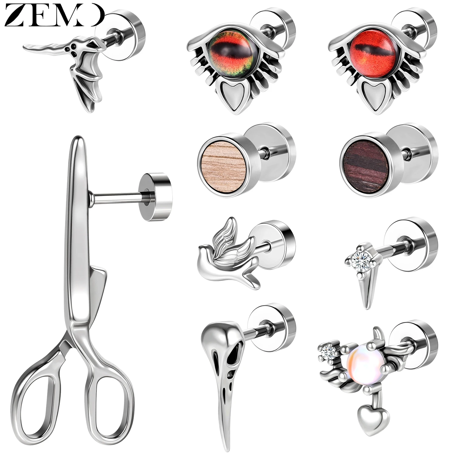 

ZEMO 1 PC 16G Punk Taper Stainless Steel Stud Earrings Women Men 5MM Earring Back Cool Ear Studs Bird Lobe Conch Helix Piercings