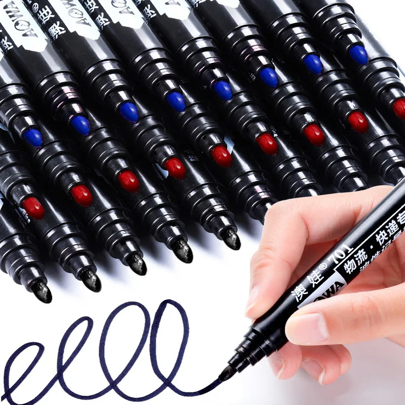 8pcs Marker Black Large Capacity Thick Head Mark Ticking Oil Pen Waterproof Colorfast Big Head Quick Drying Blue Red Student