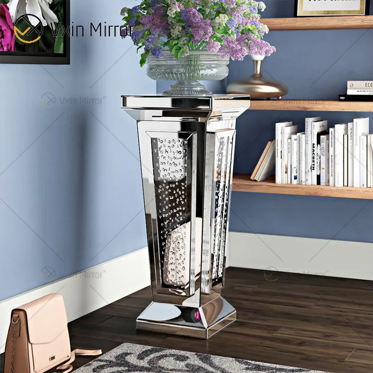 Factory direct selling crystal coffee table luxury indoor flower stand glass edge mirror decoration geometric small table.