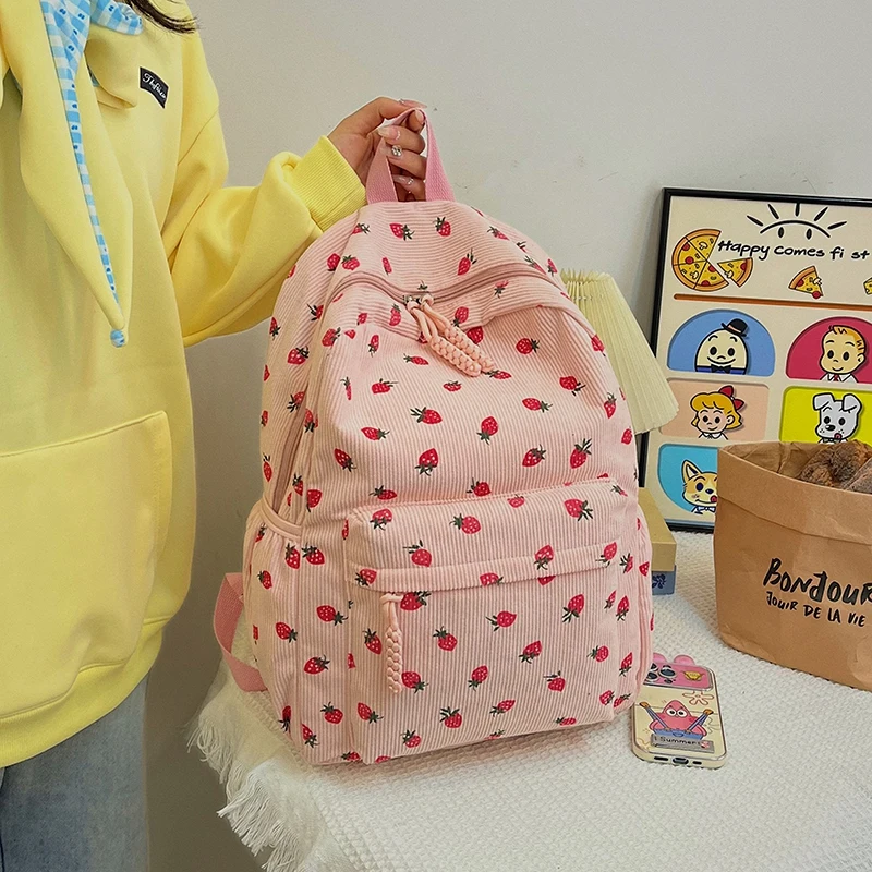 

Corduroy Kawaii Backpack with Lunch Bag & Pencil Case Laptop Backpack Large Capacity School Outdoor Backpack for Teens Children