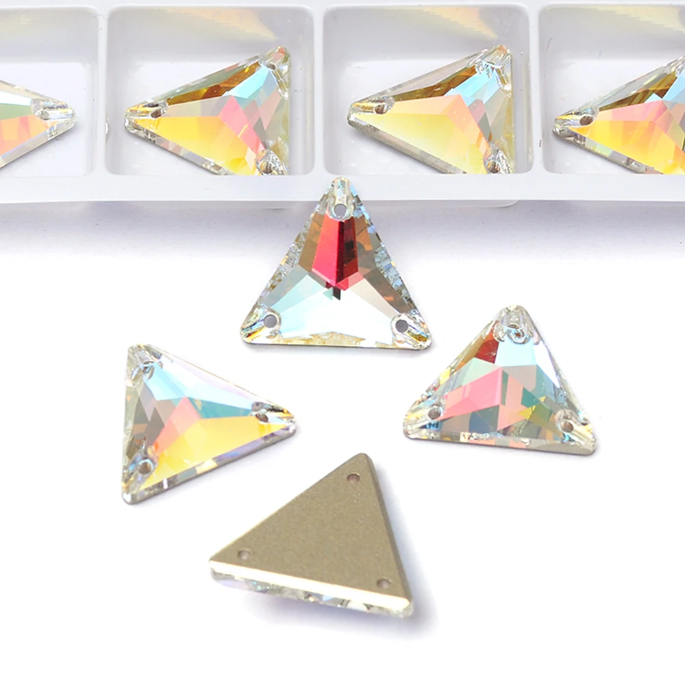 Pubrilex Dreieckige Aufnähbare Strasssteine Großhandel Glas Flache Rückseite Glitzer Näh-Strass-Applikation für Handarbeiten Kleidung Kleider – Detail 14