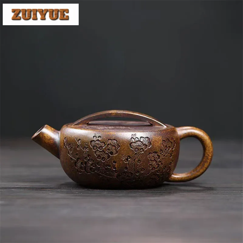 200ml Aesthetic Yixing Purple Clay Teapots Handmade Plum Blossom Pot Raw Ore Keel Gold Sand Mud Kettle With Filter Zisha Tea Set