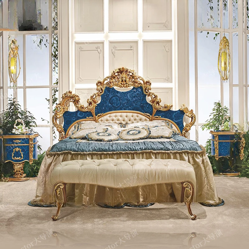 

Двуспальная кровать, большая двуспальная кровать, вилла, Главная спальня, цельная деревянная кровать принцессы, Европейский дворец, роскошная Свадебная кровать по индивидуальному заказу