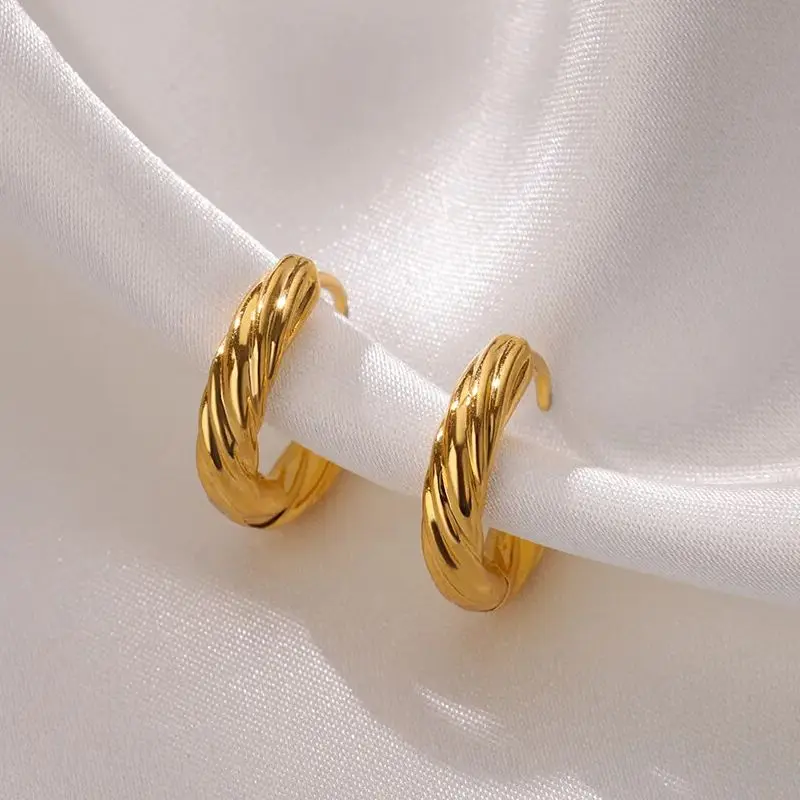 

Twisted Figaro Circle Earrings for Women Stainless Steel Minimalist Gold Color Round Huggies Hoop Earring Wedding Jewelry Gift