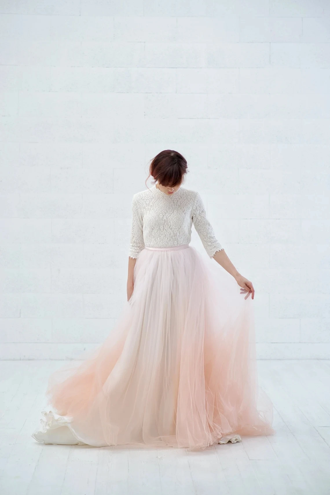 Elegant Tulle Skirt Wedding Train Detachable White Pink Gradient Floor Length Long Tailing Handmade Over Maxi Party Skirt 2022