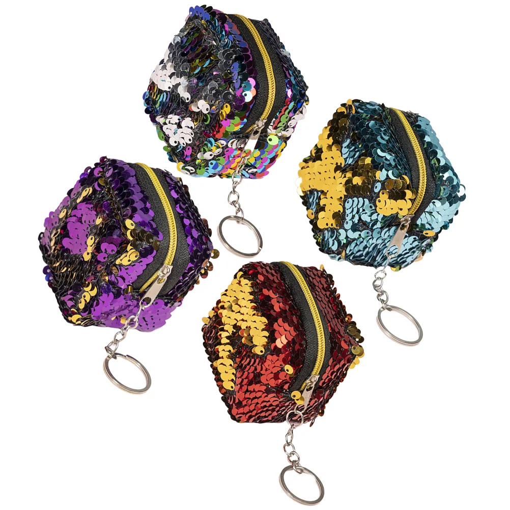 

4 Pcs Zippered Coin Purse Sequin Wallet Short Small Changes Bag Three-dimensional