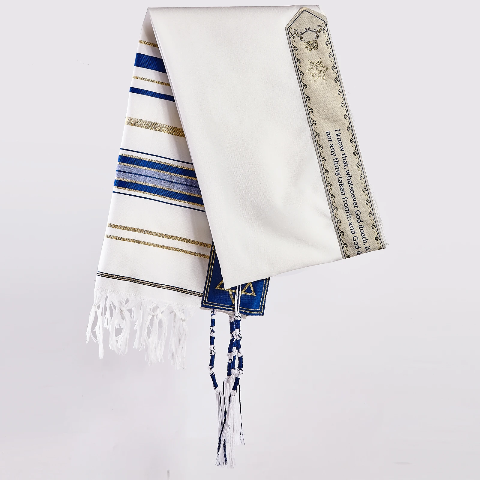 BRTAGG Tallit with Clips and Bag, Prayer Shawl with David of Star, 180 x 55 cm Jewish Gifts