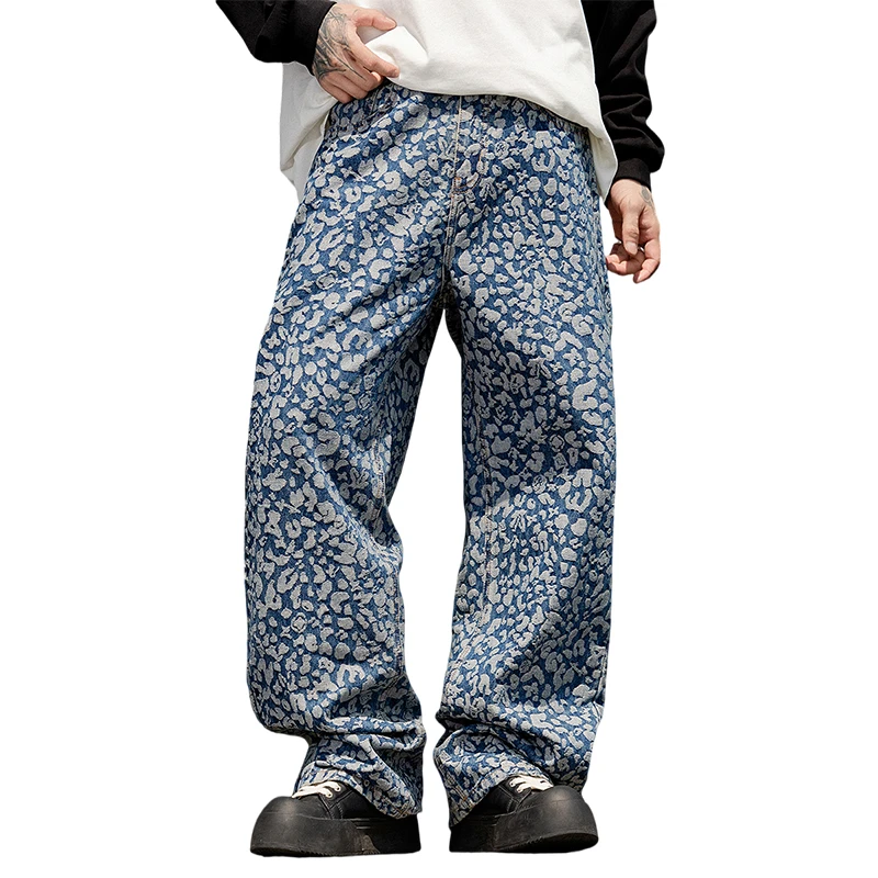 

Men Streetwear Fashion Hip Hop Jacquard Loose Casual Wide Leg Baggy Jeans Cityboy High Street Denim Jeans Pants Trousers