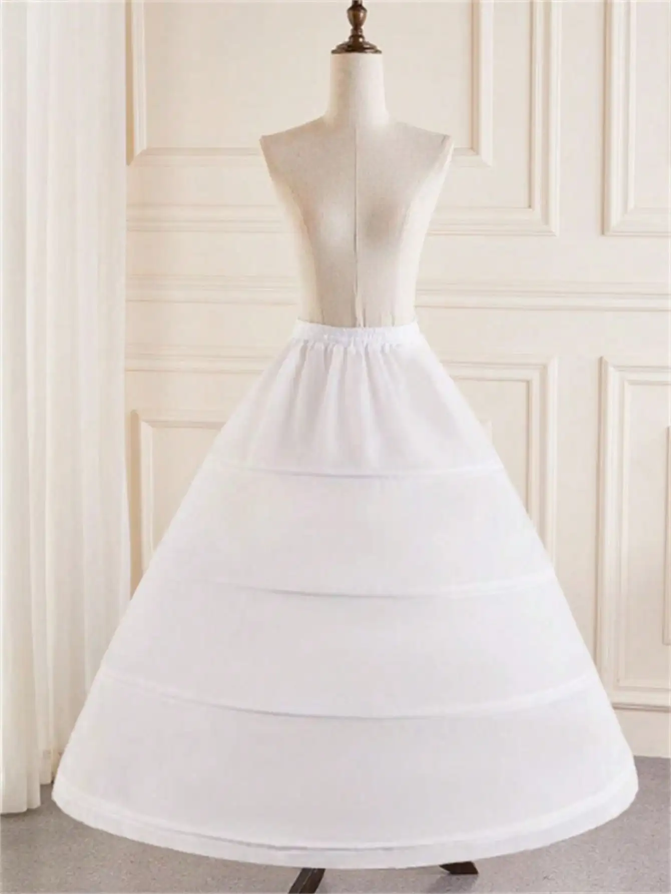 Women's White Puffy Bridal Dress Petticoat With 4 Steel Rings, Adjustable Waist, Extra Large Hoop Skirt