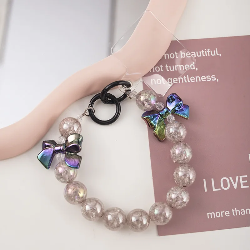 New Universal Anti-lost Bow High-end Mobile Phone Chain Bag Lanyard High-end Beaded Mobile Phone Lanyard Round Buckle Short
