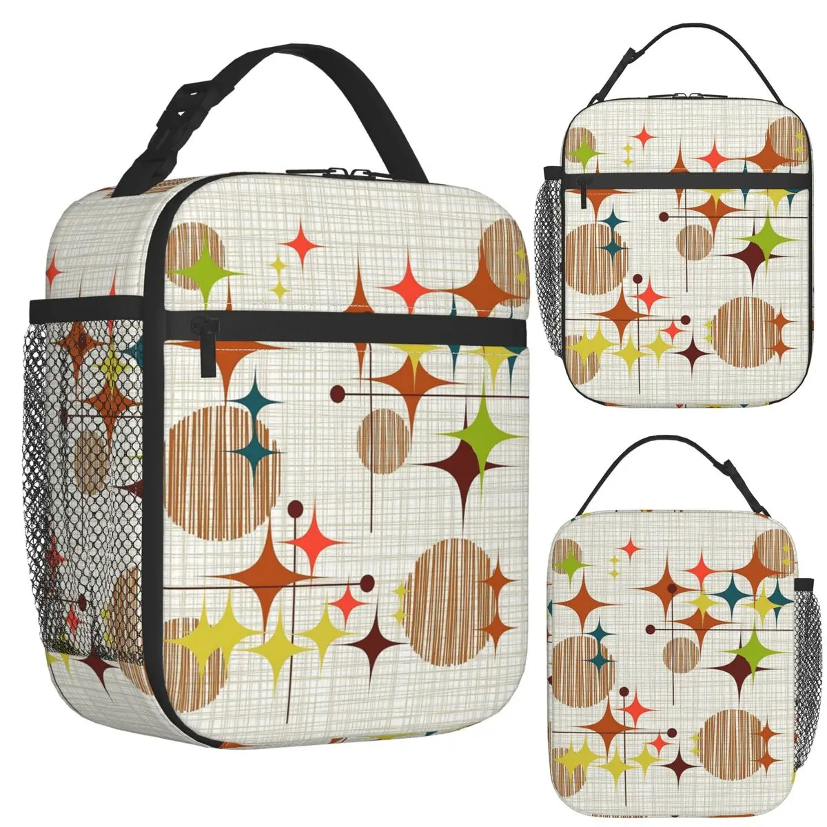 

Изолированная сумка для обеда Eames Era Starbursts And Globes 4 (bkgrnd) для женщин, коробки для хранения еды, контейнер, термобокс для обеда, сумка