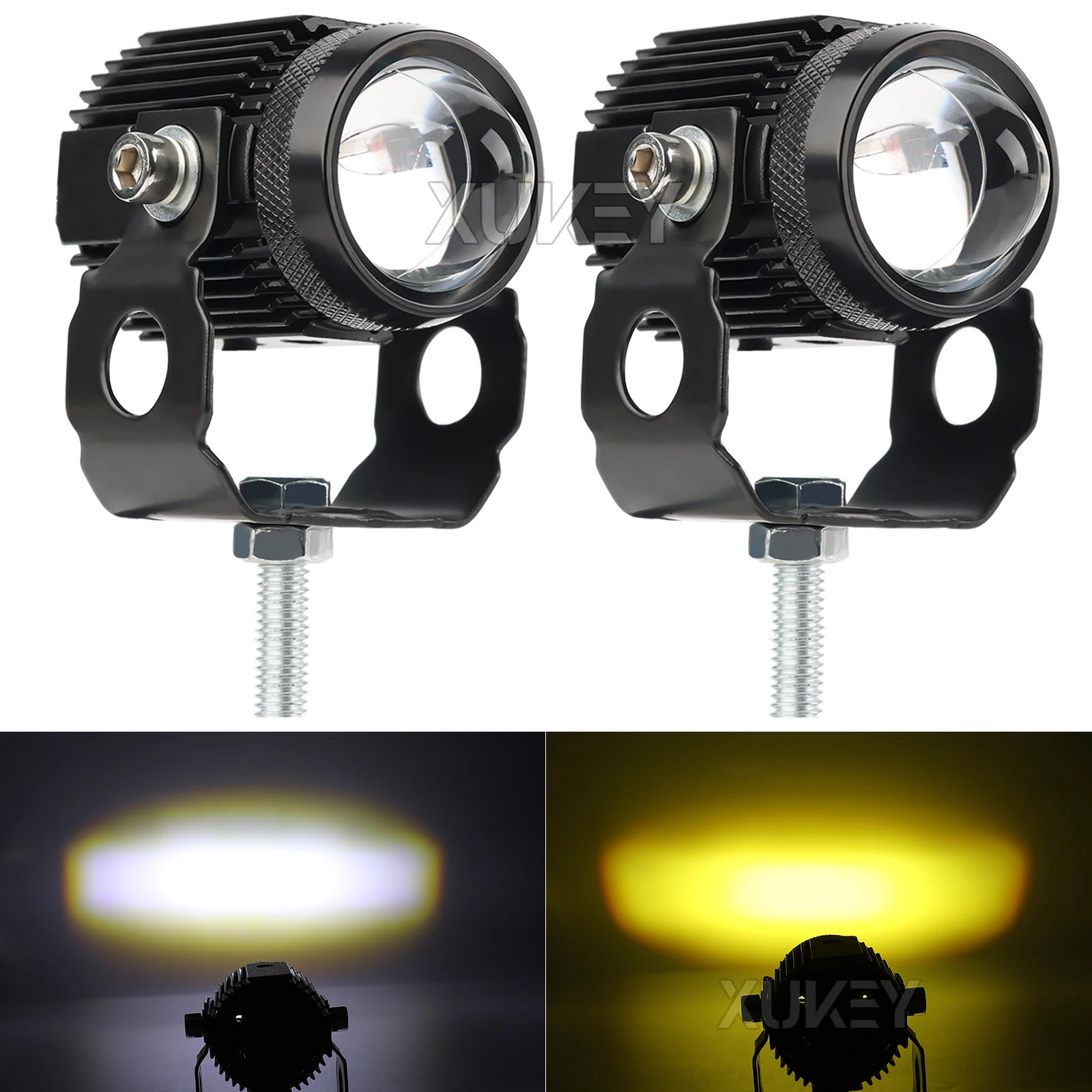 2-Pack Motorcycle Fog Lights White Amber Work Driving Pod Lights for Bike Motorcycle ATV UTV 4x4 Pick Up Car Boat DC9-85V