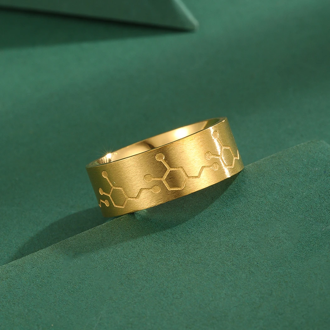 Kinitial Handmade Dopamine Molecule Rings For Men Women DNA Science Jewelry Band Stainless Steel Finger Ring Bague