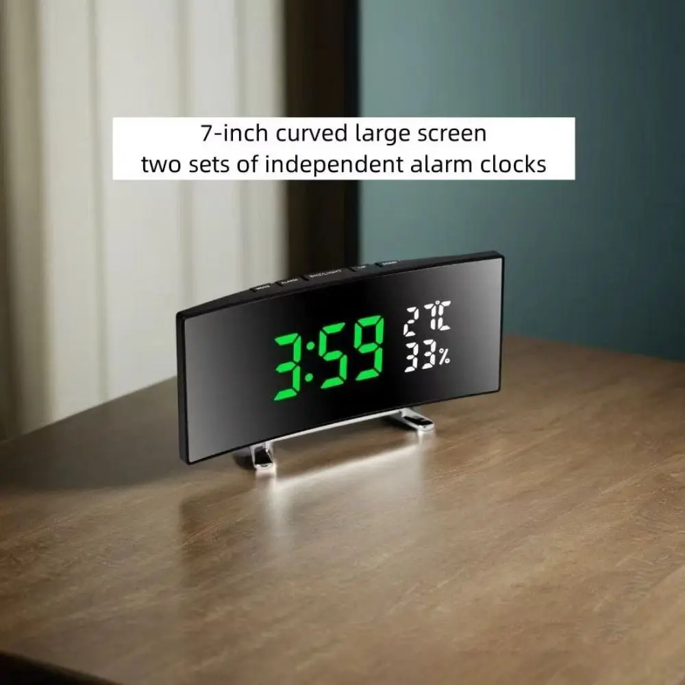 Curved Screen Digital Alarm Clock Large 12/24h Desk Clock Large Screen adjustable brightness LED