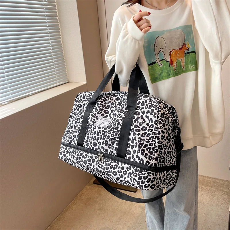 Sports Fitness Dry and Wet Separation Bag Leopard Zebra Cow Print Waterproof Handbag Women Gym Yoga Large Capacity Shoulder Bag