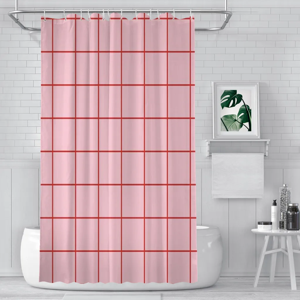 

Pink and red grid pattern design Unique decor Modern Fabric Bathroom Shower Curtains art design Print Curtain