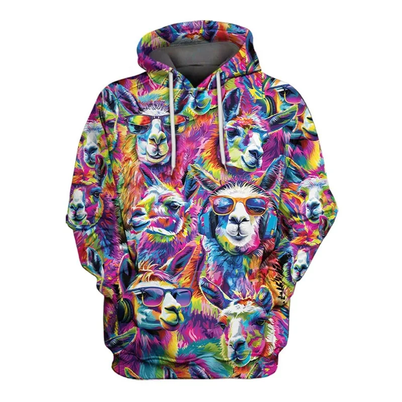 3D Print Funny Animal Cat Alpaca Graphic Hoodies For Men Women Casual Oversized Pullovers Sport Tracksuit Mens Sweatshirt Tops