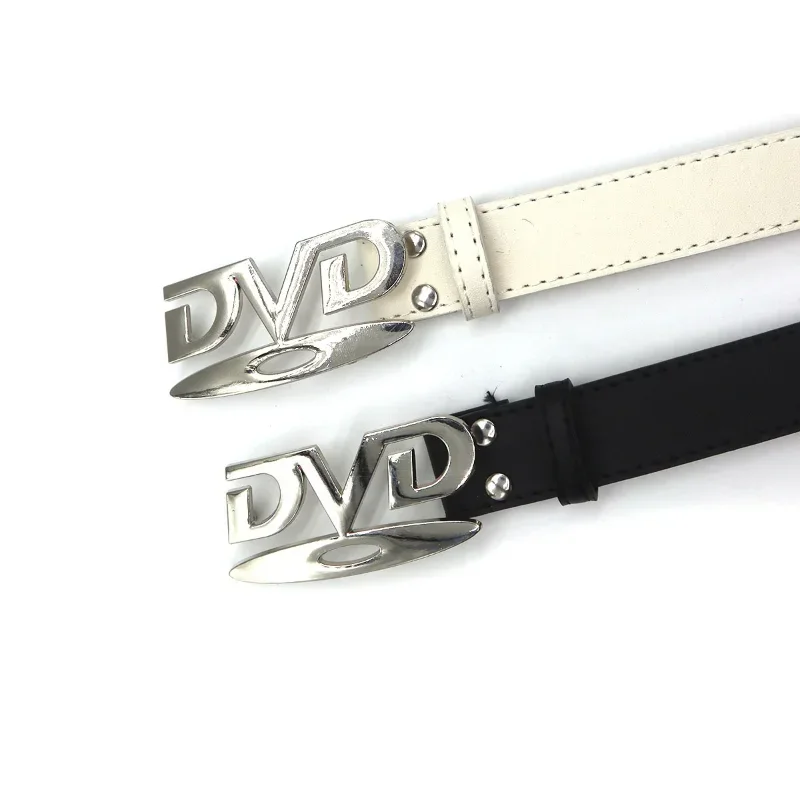 Unisex Retro DVD Buckle Belt, Nostalgic Decorative Waist Belt for Men Women, Versatile Black White Strap Matching Jeans