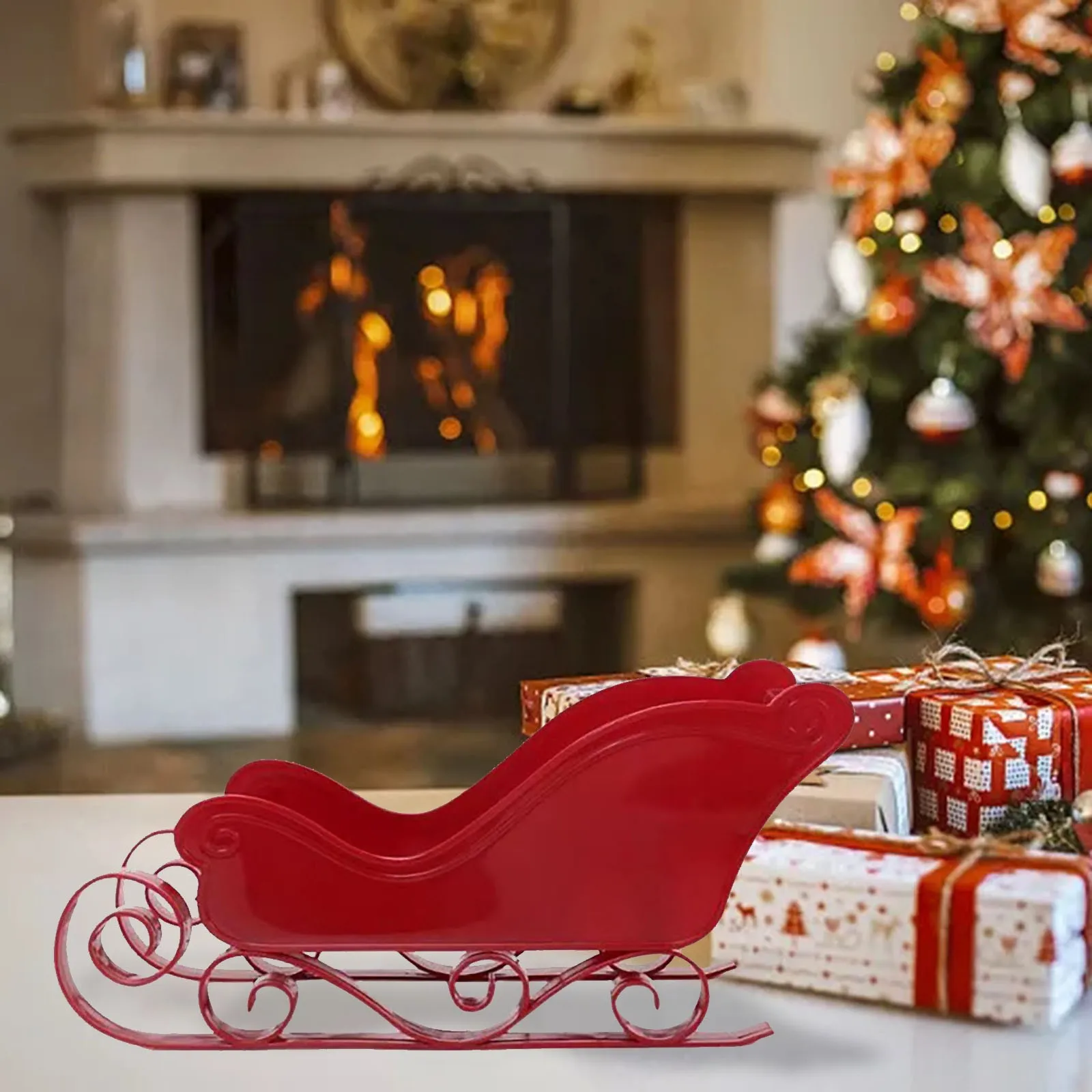 Merry Christmas Red Sledge Sleigh Classic Christmas Sleigh Ornament Christmas Tree Hanging Sleigh Miniature Sleigh Model Decor