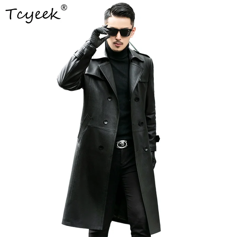 

Tcyeek Top Layer Cowskin Autumn Winter Mid Length Suit Collar Long Men's Genuine Leather Jacket Куртка Кожаная Мужская 가죽 자켓