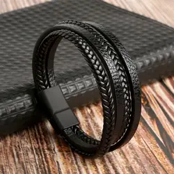 New Classic Men Leather Bracelet Hand-woven Multi-layer Alloy Buckle Bracelet & Bangles Fashion Man Jewelry Gift Wholesale