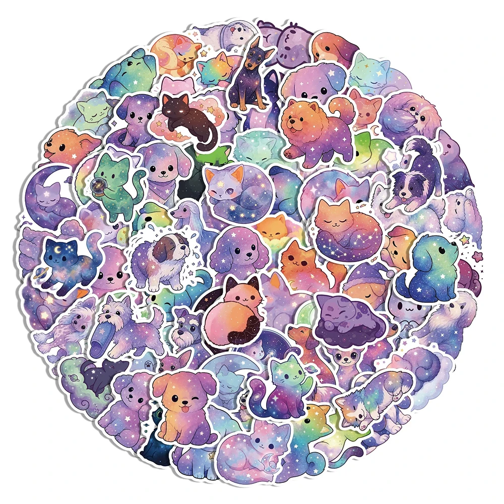 10/30/50/100 Uds. Pegatinas Kawaii de Gatos y Perros con Diseño de Cielo Estrellado, Calcomanías Coloridas de Graffiti, Pegatinas Bonitas de Dibujos Animados para Cuadernos, Diarios y Papelería