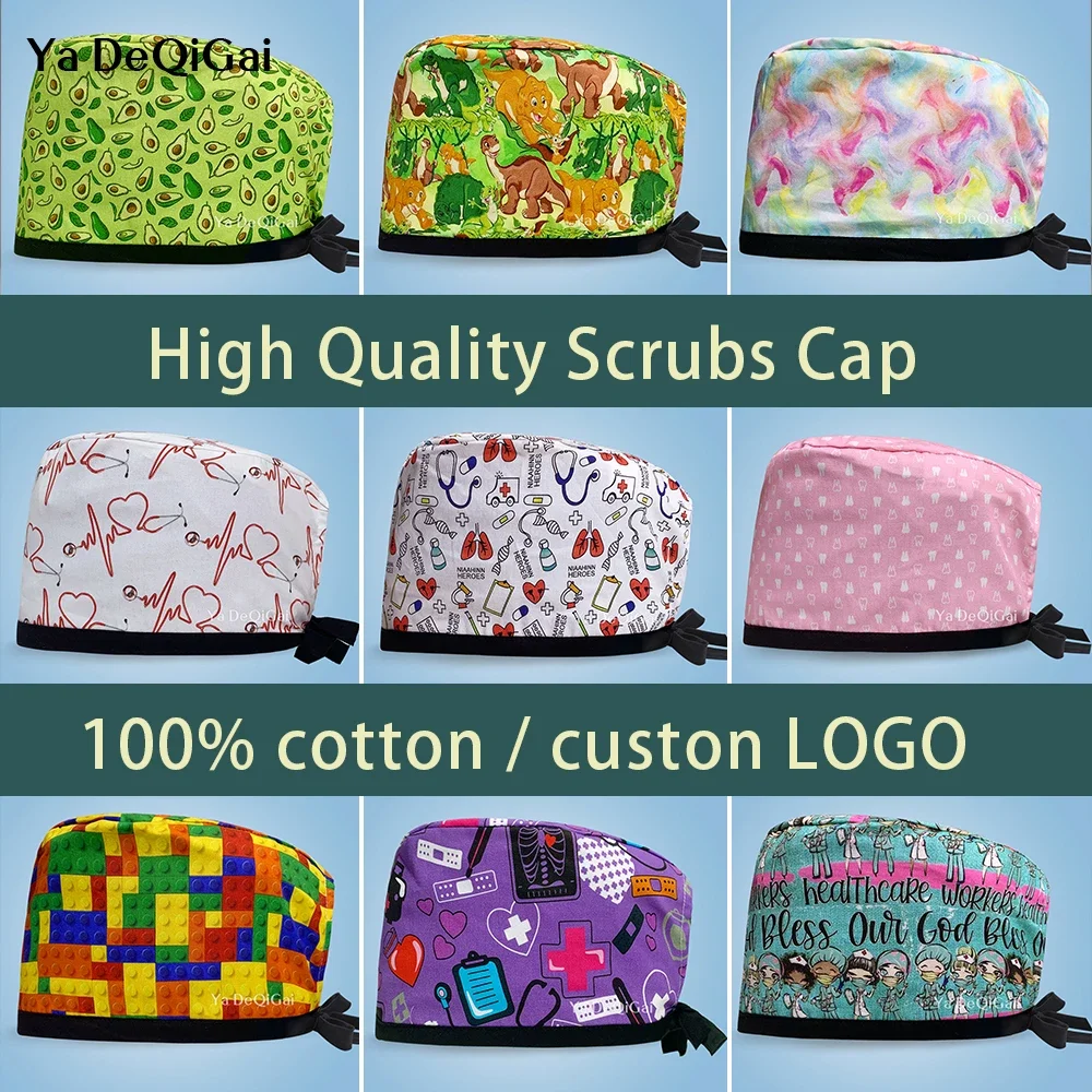 Unisex Scrubs Caps Adjustable Cotton Printing Hats High Quality Adjustable Sweat-absorbent Elastic Multicolor Nurse Scrubs Hats