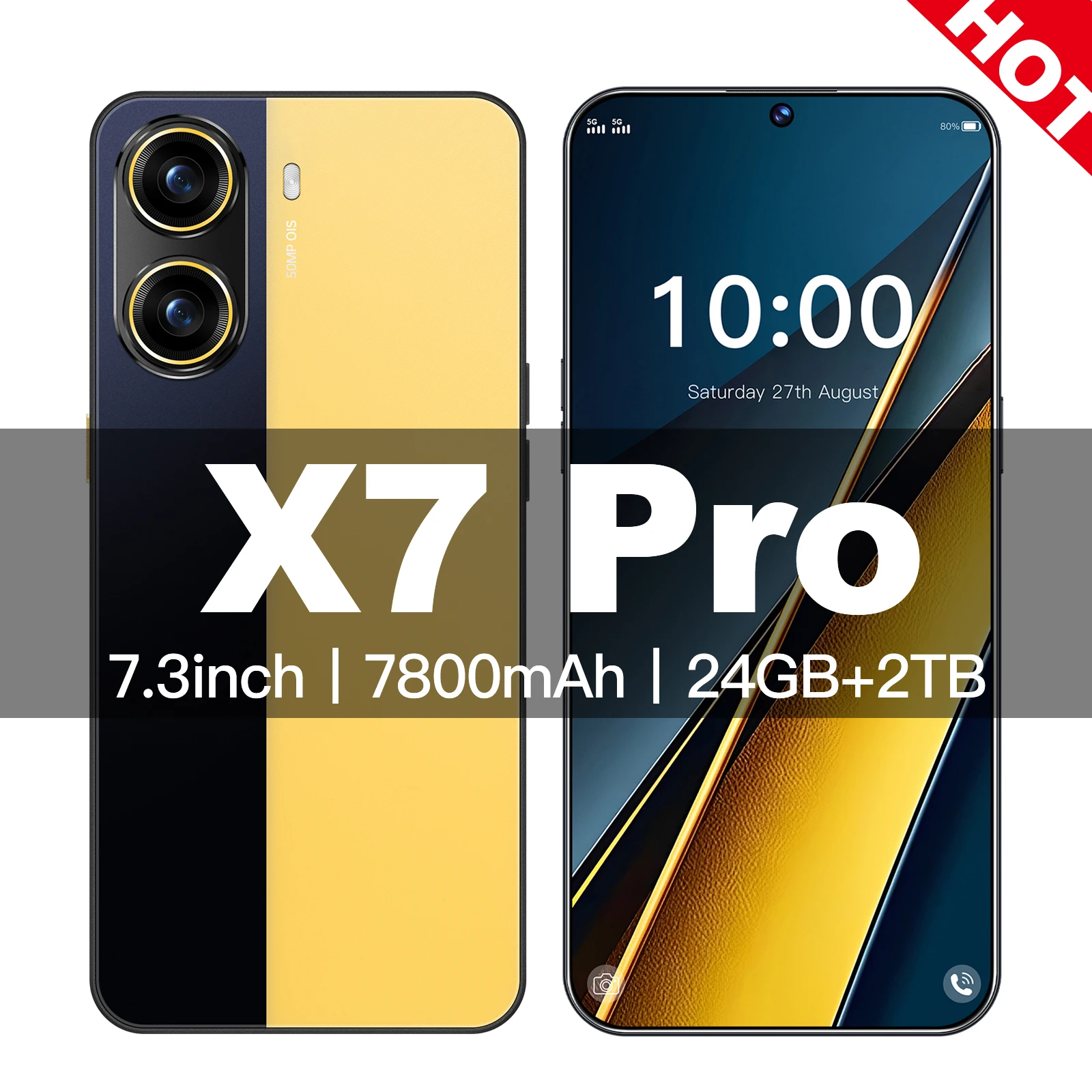 

Hot 2026 New X7 Pro 7.3 inch HD 4K Android 15 24GB+2TB 7800mAh Battery 4G 5G Dual Sim Card WiFi GPS