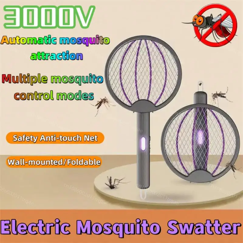 

New Household 3000V Electric Mosquito Swat Mosquito Lights 3-IN-1 Purple Lamp Folding USB Charging Safety Grid Mosquito Swatters