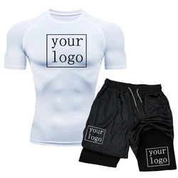 Custom Your Own Logo Compression T Shirt Men Summer Running T-shirt Elastic Quick Dry Sport Tops Athletic Gym Workout Shirts Men