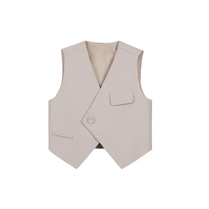 Boys Suit Vest White Gentleman Children Wedding Costume Summer Kids Piano Performance Waistcoats School Infant Sleeveless Tops