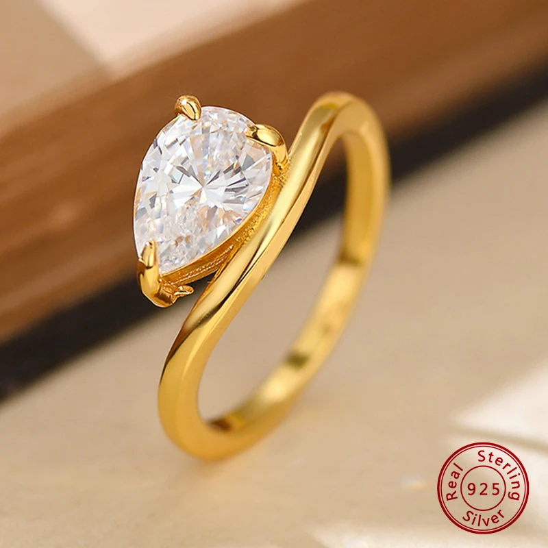 

925 Sterling Silver Original Certificate Zircon Water Drop Ring For Women Luxury Fashion Free Shipping Jewelry