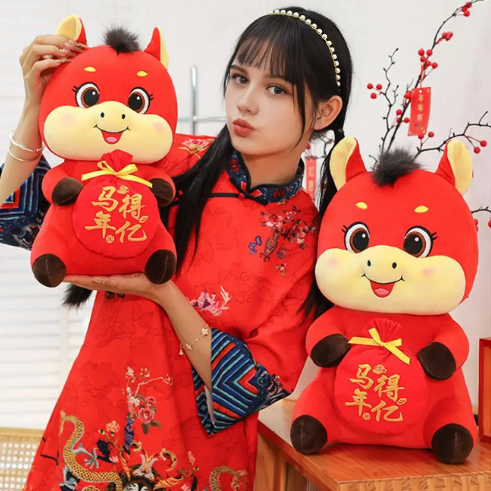 Ano do cavalo boneca 2026 ano novo chinês cavalo boneca de pelúcia conjunto cavalo do zodíaco brinquedos de pelúcia para bênçãos da sorte deus auspicioso