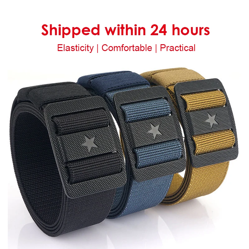 HSSEE Fashion Men's Elastic Belt 35mm Strong Nylon Zinc Alloy Buckle Casual Jeans Waistband Tactical Outdoor Belt Male