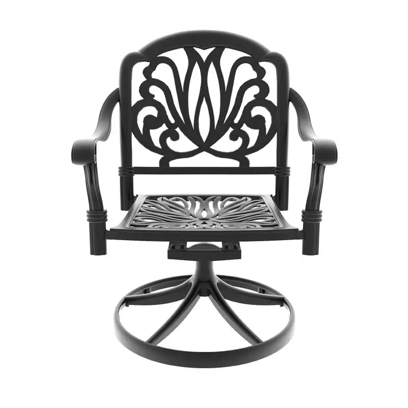 5-Piece Outdoor Cast Aluminum Dining Set with 4 Swivel Chairs and Rectangular Table, Black Frame