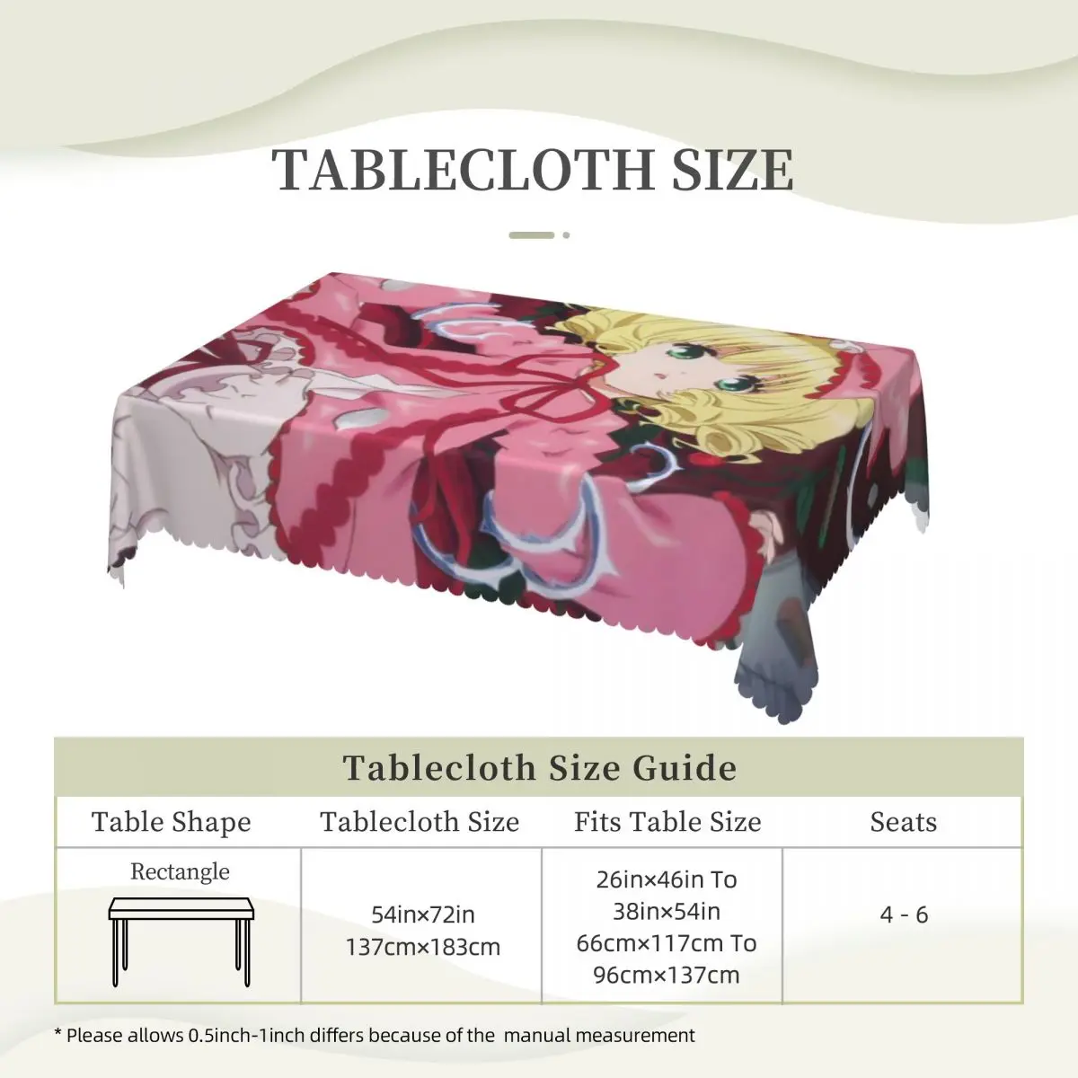 Romantic Anime Rozen Maiden Wantage Tablecloth Restaurant Kitchen Rectangular Tablecloth Festival Outdoor Dining Table Cover