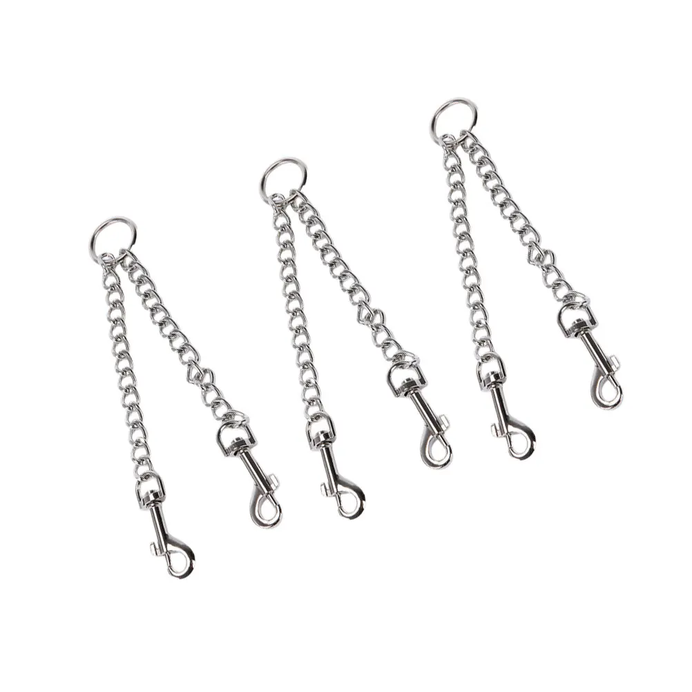 

3pcs Double Headed Pet Leash Durable Traction Rope Silver Iron Chain Dog Walking Lead Adjustable 360 Degree Rotary Buckle For