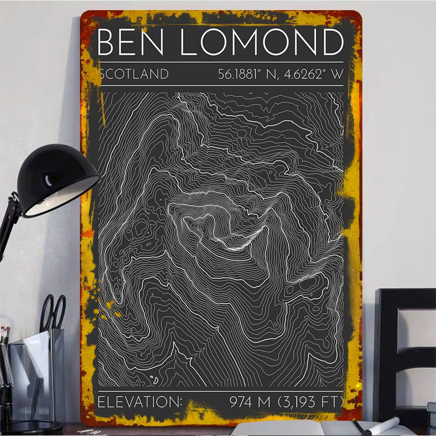 Ben Lomond Scotland Topographic Map Metal Wall Art 974M Elevation Hiking Decor