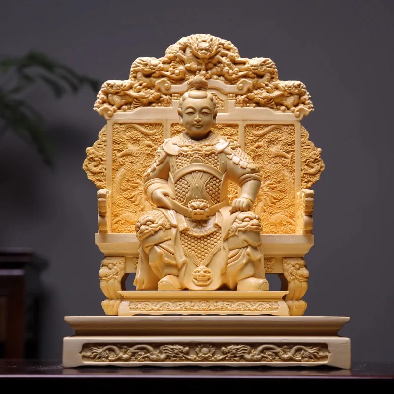 Chinese Nezha Tai Zi Wood Carving Statue, Prince Na Zha Figurine, Home Decor Altar Ornament, Medium General God Collectible