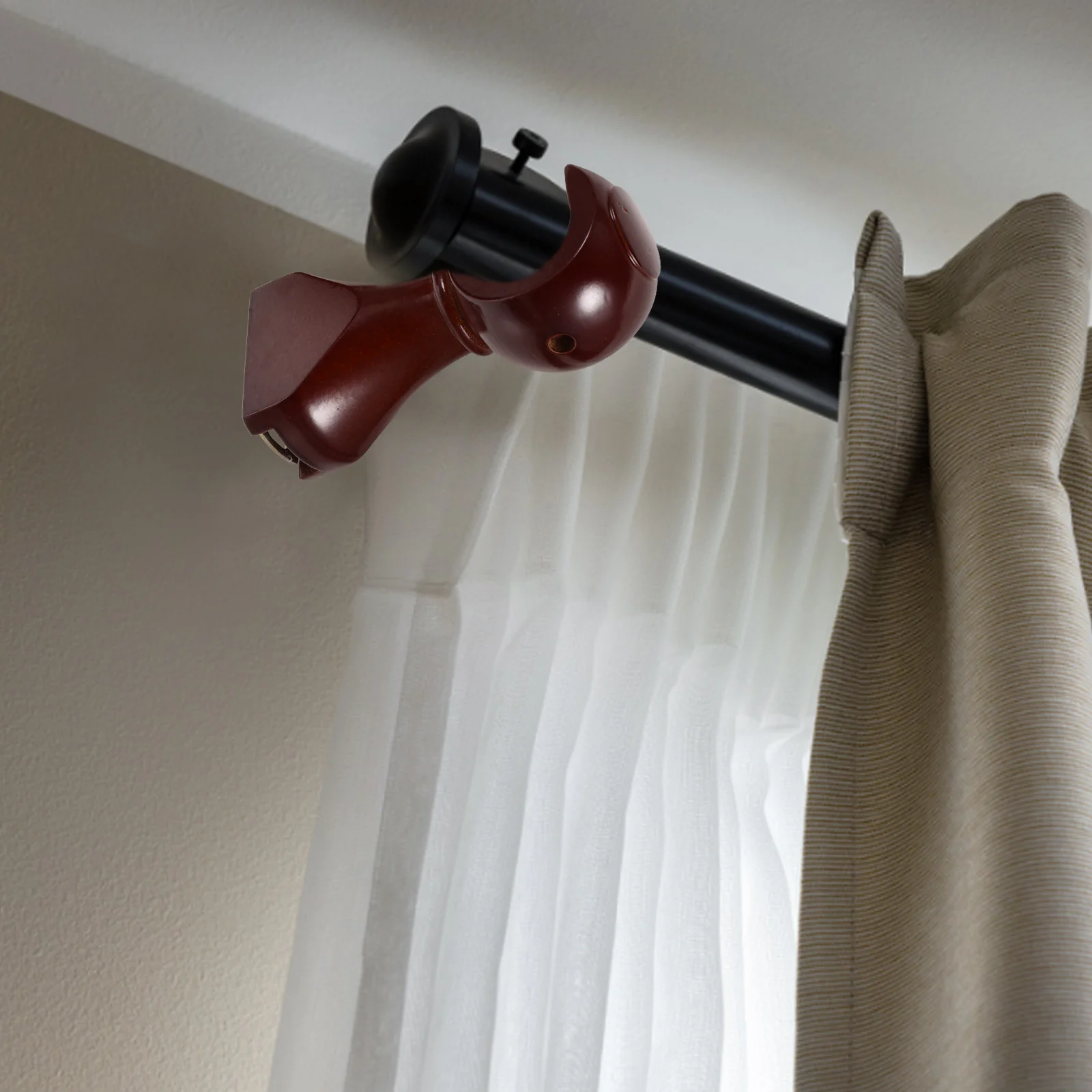 

2 Pcs Brackets Curtain Rod Accessories Ceiling Pole Wooden Ceiling-mount Solid Brown Holder