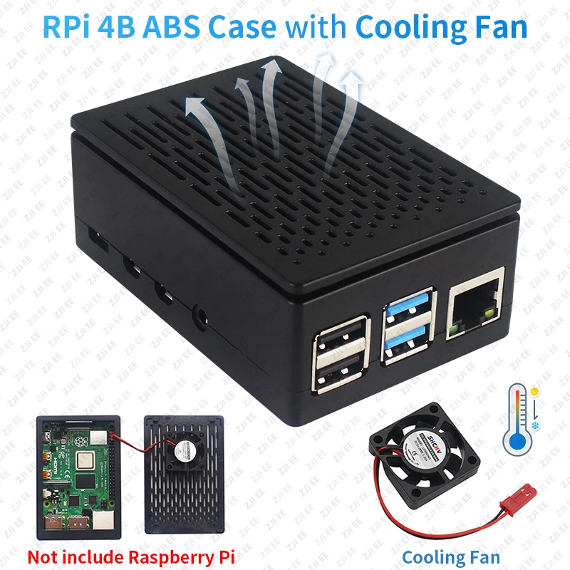 Black Transparent ABS Case for Raspberry Pi 4 Model B (4B) with Heatsink Kit