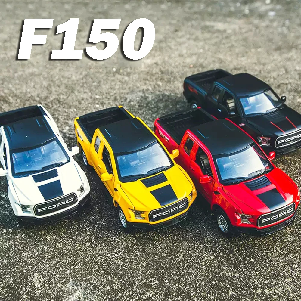 1:32 f150 raptor mamute captador modelo brinquedos metal diecast som luz portas abertas puxar para trás ornamento modelos de veículos off-road